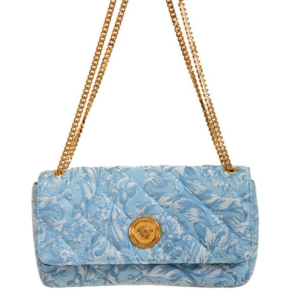 Versace Women's Blue Jacquard Gold Medusa Quilted Handbag Shoulder Bag - Picture 1 of 7